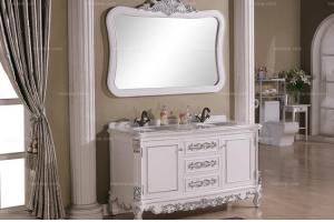 橡木爵士白雕刻卫浴柜 方形双人浴室柜 欧式落地浴室柜